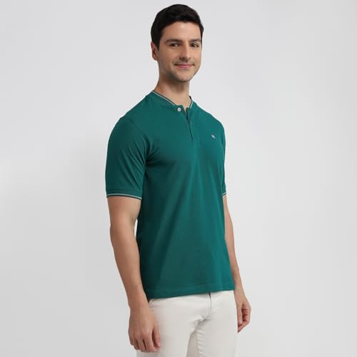 Image of Raymond Men Modern Fit Solid Pattern Pure Cotton Polo Neck Half Sleeve Casual T-Shirt