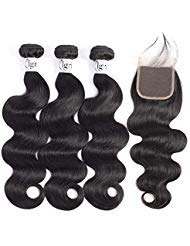 Igrina 8A Cheap Brazilian Virgin Body Wave 3bundles with Free Part Lace Closure 100% Unprocessed Good Remy Weave Human Hair Bundles with Closure Hair Extensions Deals(12 14 16 +10Free Part)