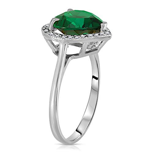 Galaxy Gold Gg 2.89 Carat Total Weight 14K Solid White Gold Emerald Natural Diamonds Halo Ring Brilliant Heart Shape Cut And Round Diamonds Anniversary Engagement Promise Ring (7) #TOP1