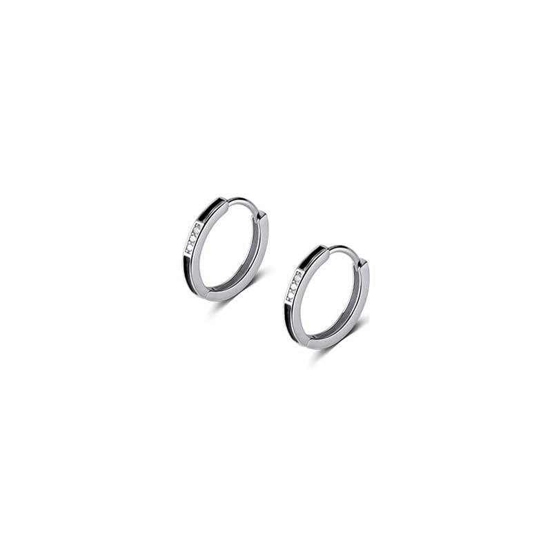 yaoqijie Orecchini a Cerchio Piccoli semplici in Argento Sterling 925 Micro-pavimentato Colore Nero Huggie Hoops Gioielleria raffinata for Donne Ragazze Lasting