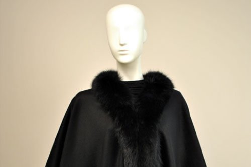 Cashmere Cape With Fox Fur Trimming From Cashmere Pashmina Group (Black) #TOP6