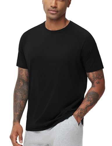 THE GYM PEOPLE Men's Workout T-Shirts Short Sleeve Breathable UPF 50+ Outdoor Athletic Running Tee Tops Black