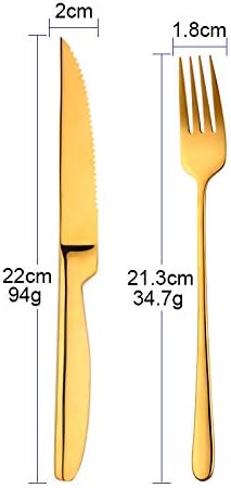 BISDARUN Steak Cutlery Set - Gold Serrated Steak Knives X2 & Dinner Forks X2, Stainless Steel, Dishwasher Safe - Image 3