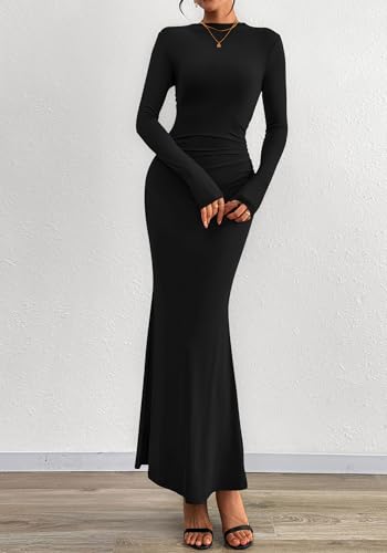 BTFBM Women Bodycon Maxi Dress Fall 2025 Long Sleeve Ruched Elegant Party Cocktail Formal Wedding Guest Dresses4