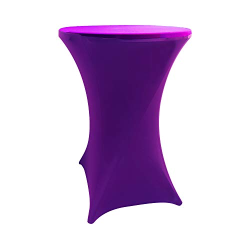 iEventStar Highboy Cocktail Round Stretch Spandex Fitted Table Cover High Top Square Corners Tablecloth (30'' x 42'', Purple)