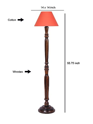 Image of Devansh Orange Cotton conical Wooden Floor lamp -19