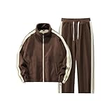 [YJSO] ジャージ 防寒着 トレーニングウェア 上下セット メンズ セットアップ 長袖 前開き 裏起毛 スポーツ L 春 秋 コーヒー色 冬 ロングパンツ 通勤 通学 運動着 おしゃれ ゴルフウェア あったか カジュアル スポーツウェア ルームウェア