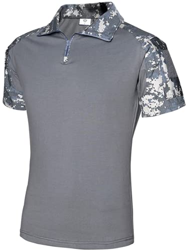 Czen Men's Short Sleeve Tactical Shirts Military Tee Outdoor Shirt Tactical Combat Shirt with Zipper (3XL,ACU)