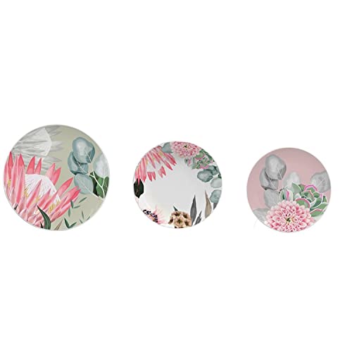 DKD Home Decor Set de Platos de la Marca, Color Verde y Rosa, de Porcelana (27 x 27 x 3 centímetros) (18 Unidades)