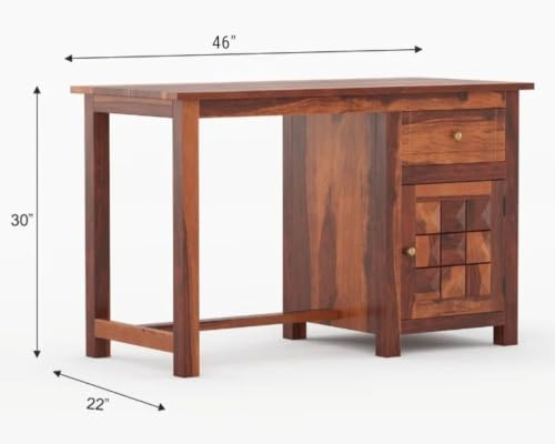 Image of Solid Sheesham Wooden Study Table & Desk with Drawer for Office and Home | Computer Laptop Table | Reading & Writing Desk | Laptop Desk (Honey D)