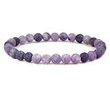 Keleny Natural Matt Lepidolite Lithium Mica 6mm Round Beads Gemstones Rock Crystal Stretch Bracelet 7 Inch Unisex