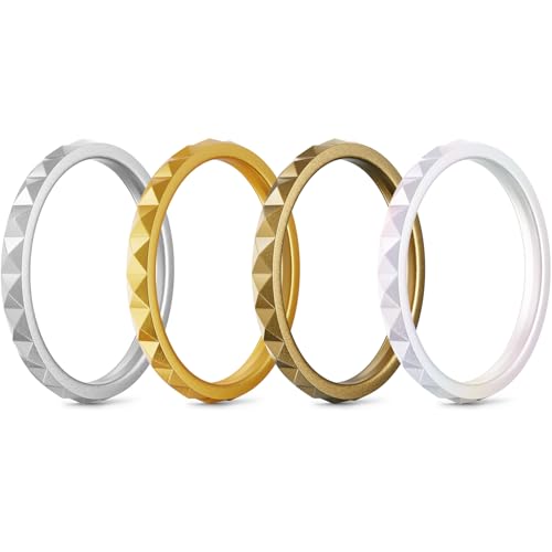 Image of Egnaro Silicone Wedding bands women:2.5mm Wide - 2mm Thick Gold and Silver Rubber Rings with Half Size,4-8 Variety Multipack