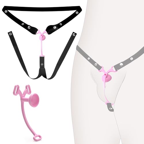 BDSMJOY Keuschheitskäfig Herren,4.0 Sissy Fake Frau Chastity Cage Male,mit 3-IN-1 Peniskäfig Fester Hilfsriemen Anti-Fall Chastity Gürtel,Fufu Clip Nachahmung Weiblich Keuschheitsgürtel (Rosa, Lang)