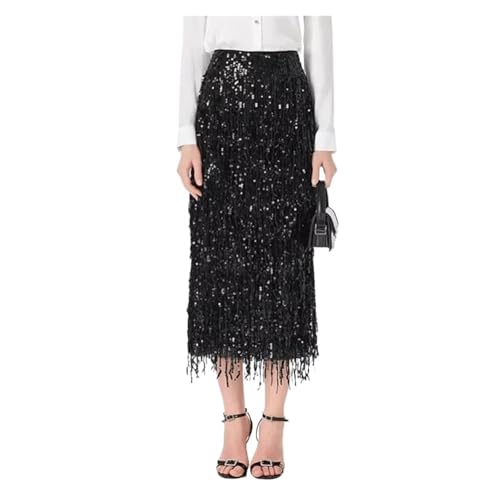 Jupe midi paillettes chic et franges haut de gamme pour garde-robe de dame