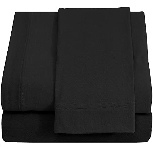 Image of Twin XL 100% Cotton Jersey Sheet Set, Soft & Comfy, Hospital, Black