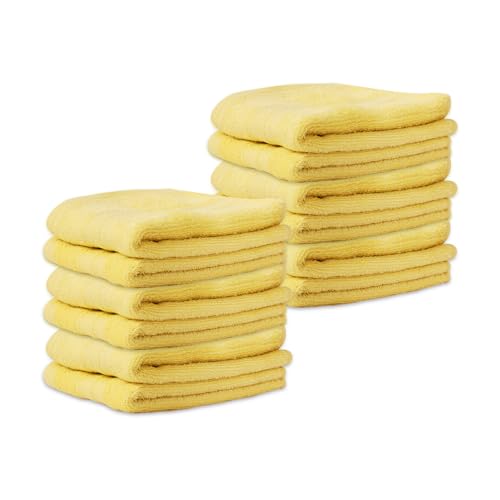 Image of Layers 100% Cotton Face Towels | 450 GSM Soft & Highly Absorbent | Aqua Plush Collection | Pack of 12 Super Soft Towels for Men & Women | 30 x 30 cm - Yellow