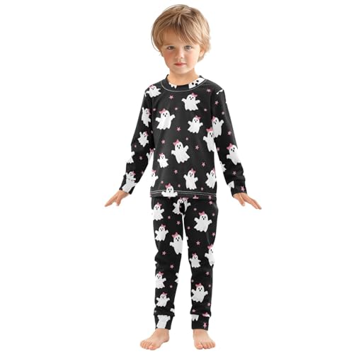 Pajama Sets Long Sleeve Cute Ghosts with Pink Bows Soft Comfy Sleepwear 2 Piece PJS 3-8T2