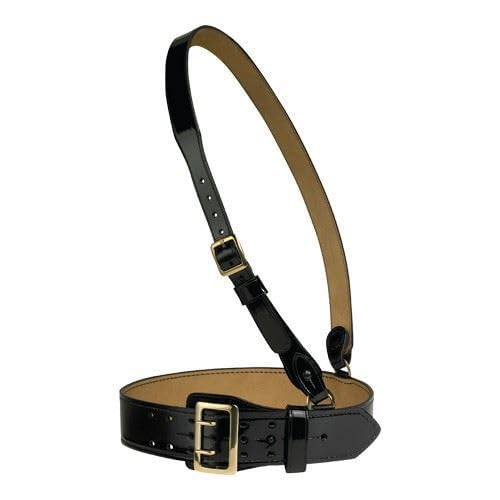 Mil-Bar Sam Browne Fully Lined Belt w/Right Shoulder Strap, BLK Leather (Nickel, 44)