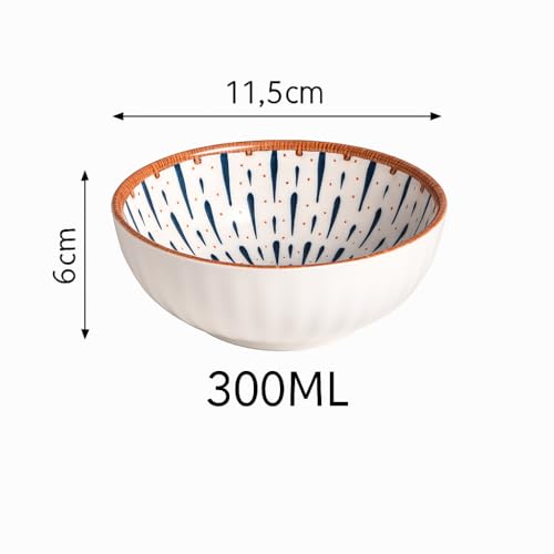 Image of YELONA Japanese Ceramic Dinnerware Set of 4 - (2 Bowls + 2 Plates) | Droplet Design | 300ml Bowls (11.5cm), 8-Inch Plates (20.5cm) | Microwave & Dishwasher Safe | Elegant Blue & Orange Glazed Finish