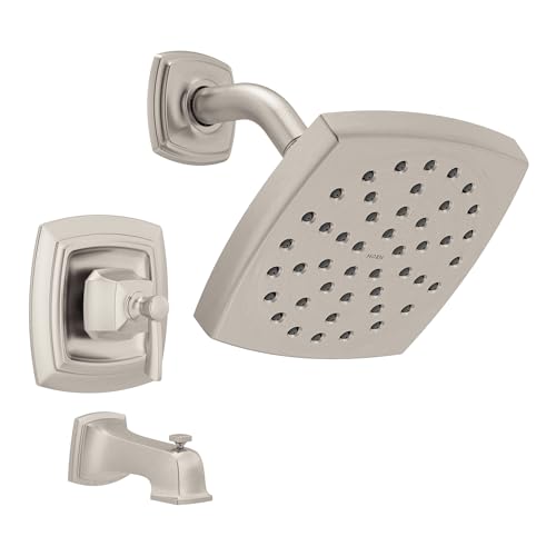 Moen Conway Spot Resist Brushed Nickel Bathroom Shower Trim Kit with Square Showerhead, Handle, Tub...
