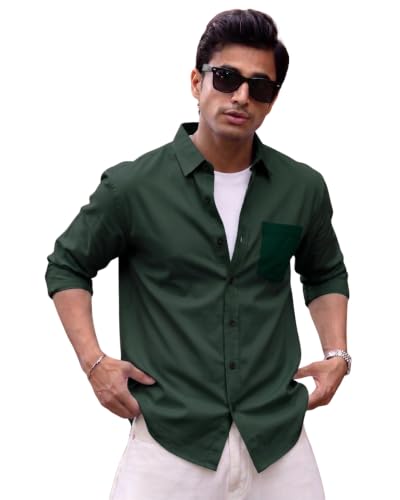 Image of Men's Brown Solid Full Sleeve Casual Shirt with Chest Pocket