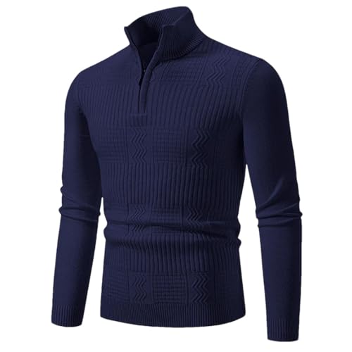 Men's Winter Half Zipper Knitted Pullovers Slim Fit Mock Neck Warm Knit Pullovers Sweater