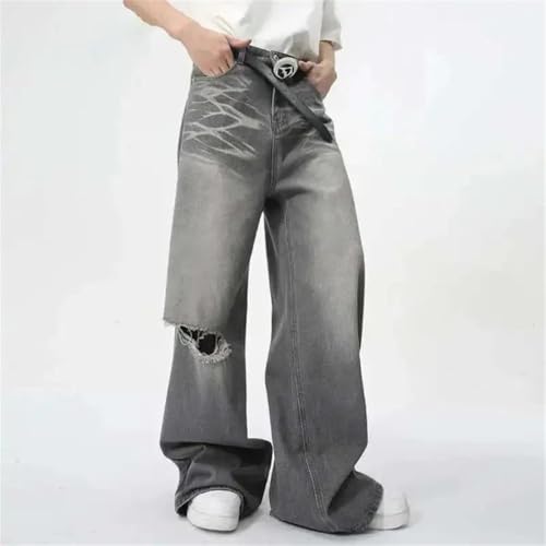 Men’s Summer Jeans, Straight Wide Leg, Casual Loose Contrast Color Denim Pants2