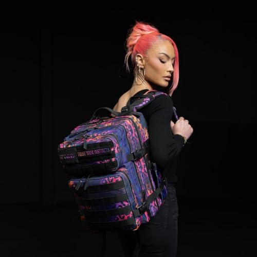 Image of WOLFpak 25L Athletic Gym Backpack - Durable 1000D Waterproof Oxford Material with MOLLE Webbing, Laptop Pocket & Dual Cup Holders, Durable Fitness /Travel /Military Daypack (Neon Leopard)