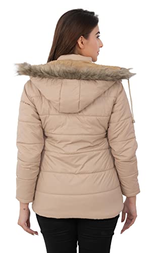 STUFFLIN Women's Quilted Puffer Standard Length Jacket Full Sleeves Winter Jacket Girls Winter Wear Jacket (M, Beige)