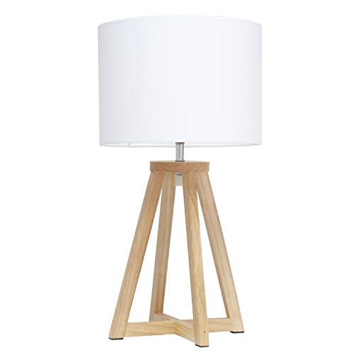 Simple Designs LT1069-NWH Interlocked Triangular Natural Wood Table Lamp with White Fabric Shade