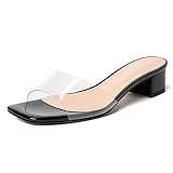 WAYDERNS Women's Black Open Toe Slip On Chunky 1.5 Inch Low Heel Dating Clear PVC Heeled Sandals Siz