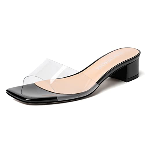 Wayderns Women's Black Open Toe Slip On Chunky 1.5 Inch Low Heel Dating Clear Pvc Heeled Sandals Size 11 - Tacon Bajo Para Mujer #TOP7