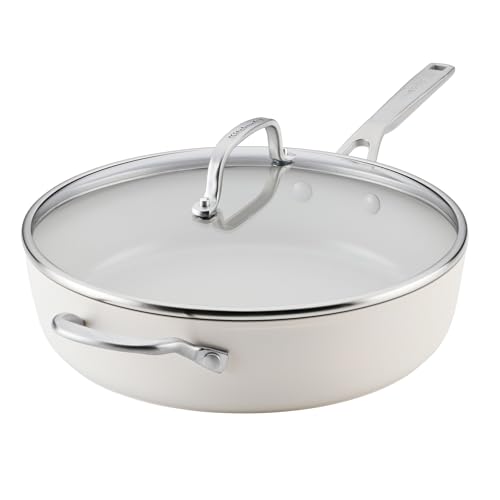 Image of KitchenAid Hard-Anodized Ceramic Saute Pan with Lid, 5 Qt, Porcelain White