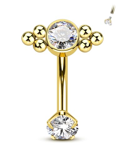 Agrewd Rook Piercing Schmuck G23 Massives Titan Augenbrauen Piercing Schmuck 16G Silber/Gold Tragus Ohrringe 6mm Klar CZ Knorpel Ohrringe Augenbrauen Bars für Damen Herren, Titan