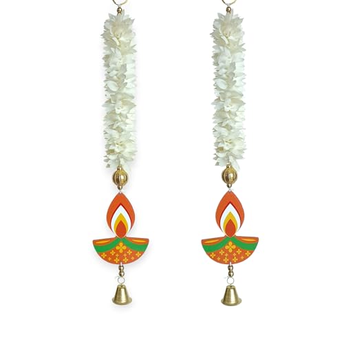 Image of Temple Decoration Item| Backdrop for Pooja Decor| Diwali Decoration Item| Hanging for Home Decoration| Wall Hanging Temple| Lotus Hanging for Home Decor| Ganpati Decor| (6, Floral Diya)