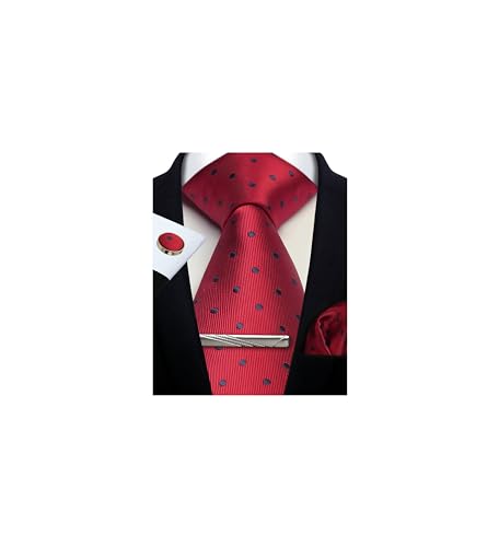 Image of Striped Plaid Polka Dot Mens Tie Formal Necktie Pocket Squares Ties Clips Cufflinks Classic for Men Set