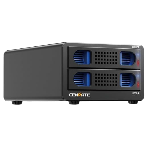 CENMATE Dual Bay Hard Drive RAID Enclosure with Cooling Fan for 2.5/3.5" SATA HDD/SSD with USB A/C 3.0 Cable, 3.5 Hard Drive Enclosure Support 40TB,4 RAID Modes,Tool-Free HDD Enclosure