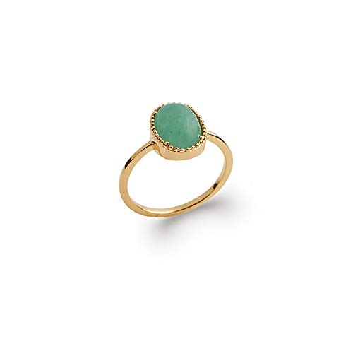 Bague Aventurine ovale en plaqué or et son sachet cadeau en velours