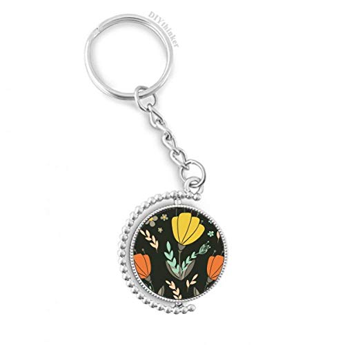 Llavero rotativo de metal con flores amarillo anaranjado decorativo