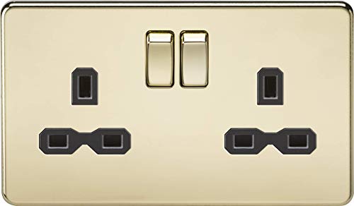 Knightsbridge SFR9000PB Twin Screwless 13A 2G Dp Switched Socket-Polished Brass with Black Insert, 230 V