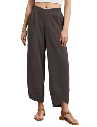 Viracy Womens Baggy Wide Leg Pants Casual Cross Elastic Waist Palazzo Wrap Hem Harem Pants with Pockets
