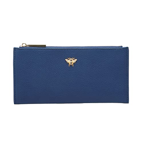 Porte-monnaie fin bleu marine grand format L cartes abeille contemporain
