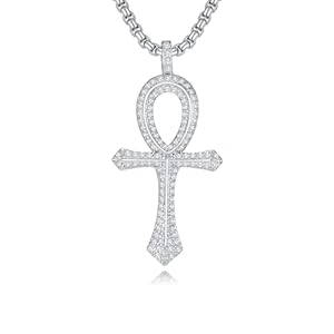 Ankh Necklace 925 Sterling Silver Iced Out Pave 5A CZ Ankh Cross Pendant Necklaces Egyptian Jewelry for Men Women, w/Stainless Steel Chain 22” + 2”