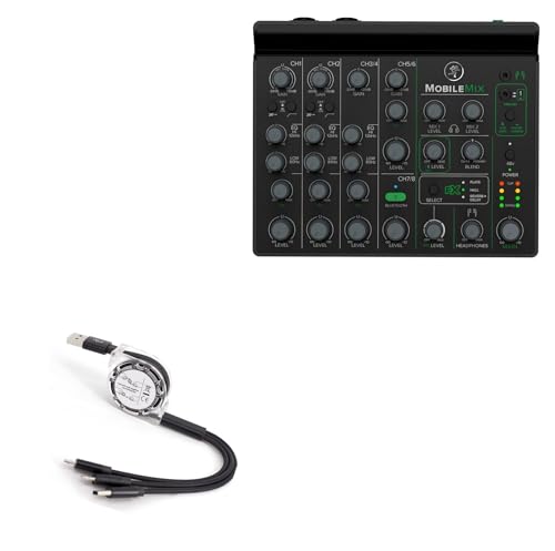 BoxWave Cable Compatible with Mackie MobileMix 8-Channel Live Sound and Streaming Mixer - AllCharge miniSync, Retractable, Portable USB Cable - Jet Black