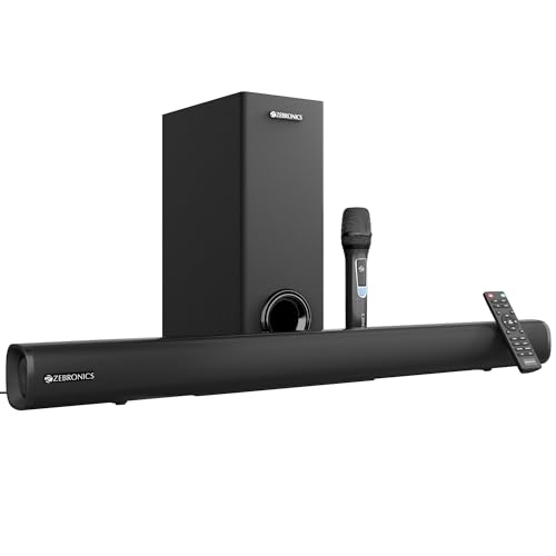 Zebronics 200W Soundbar with Dual Drivers, Virtual 5.1 Surround, 5.2' Subwoofer, BT v5.3, TV (ARC), USB, AUX, Wall Mountable, Karaoke, Wireless Mic,...