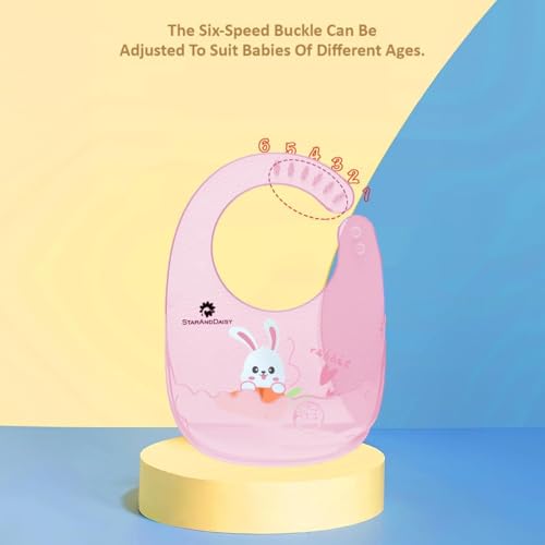 Image of StarAndDaisy Reusable Silicone Bib for Baby with Adjustable Buttons for Mess-Free Feeding