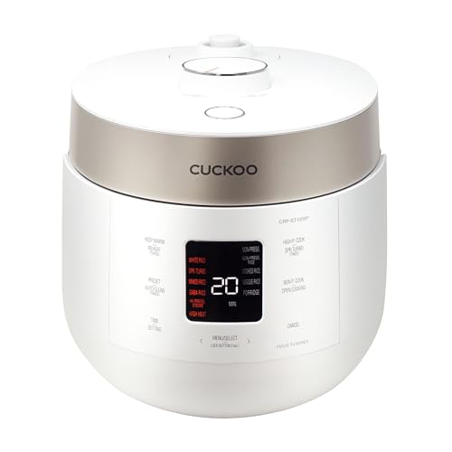 Image of CUCKOO Twin Pressure Rice Cooker 10-Cup Uncooked / 20-Cup Cooked with Nonstick Inner Pot, Large Rice Maker & Warmer with 16 Menu Options, Open Cooking Mode, Voice Guide, White (CRP-ST1009FW)