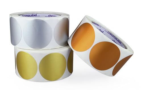 ChromaLabel 2 Inch Metallic Color Code Dot Stickers, Assorted Gold, Silver, Bronze, 500 Labels per Roll
