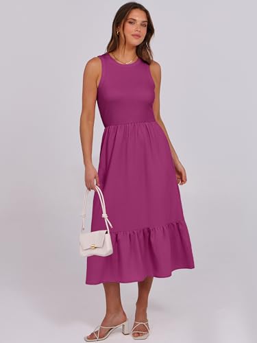 Image of ANRABESS Women Midi Dresses 2026 Summer Casual Sleeveless Sundress High Neck Tank Top Racerback Flowy Beach Dress & Pockets