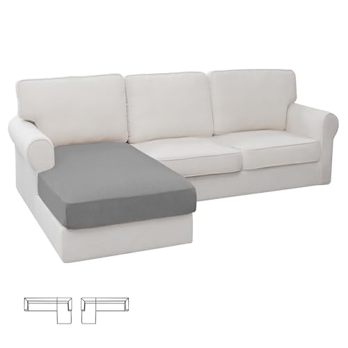 Image of Easy-Going Stretch 1 Piece Chaise Lounge Cushion Slipcover | Sectional Couch Covers L Shape Separate Cushion Couch Seat Chaise Cover for Both Left /Right Sectional Couch Light Gray